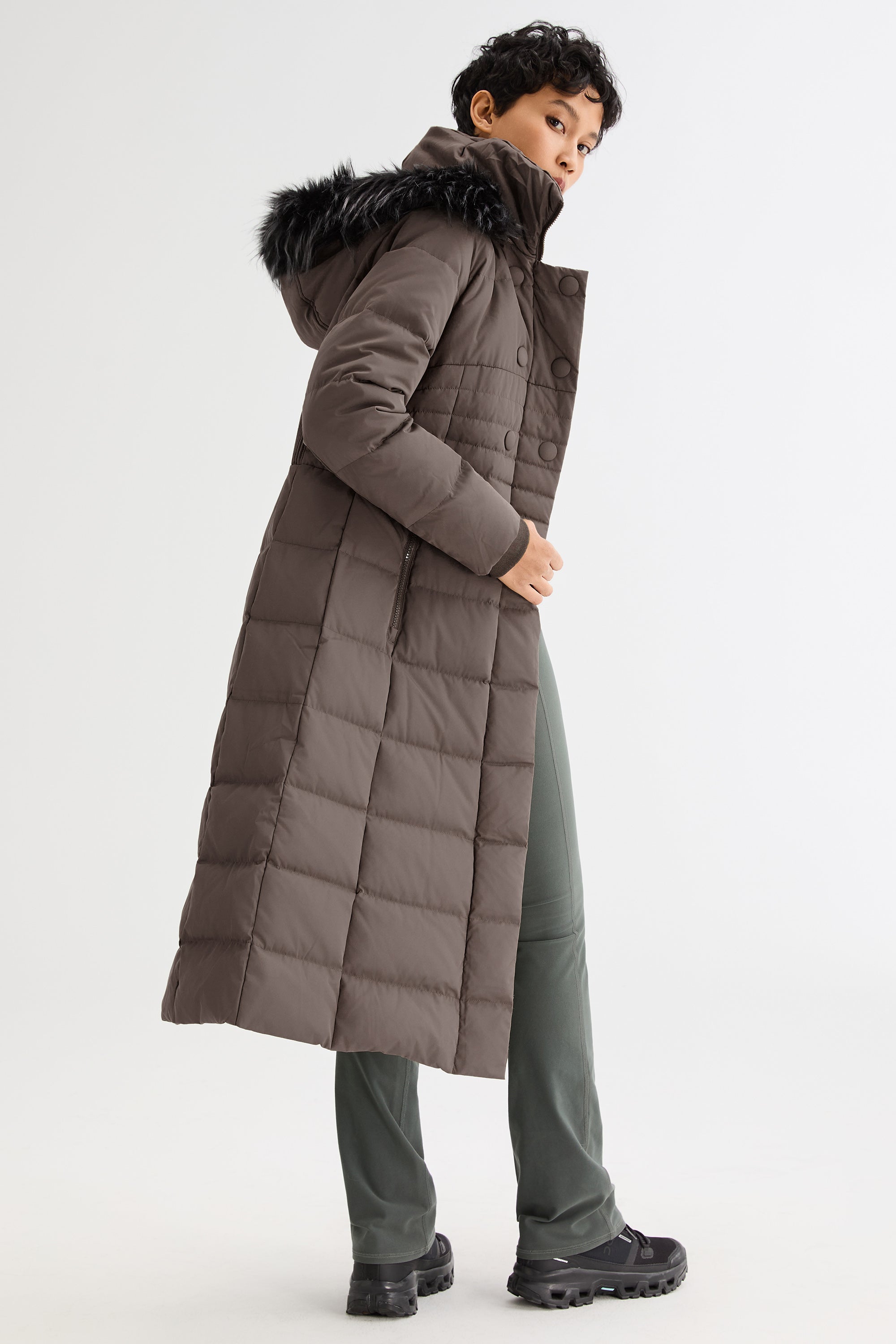 Long Puffer Coat with Hood Fur - Orolay, #color_Coffee