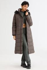 Long Puffer Coat with Hood Fur - Orolay, #color_Coffee