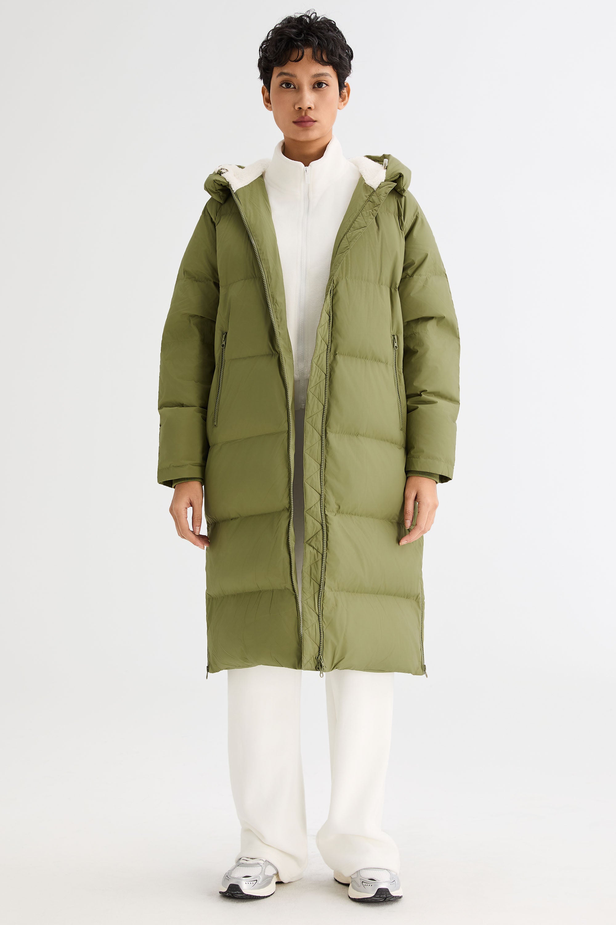 Orolay-Long Puffer Down Jacket with Hem Slit-#color_Peat Moss