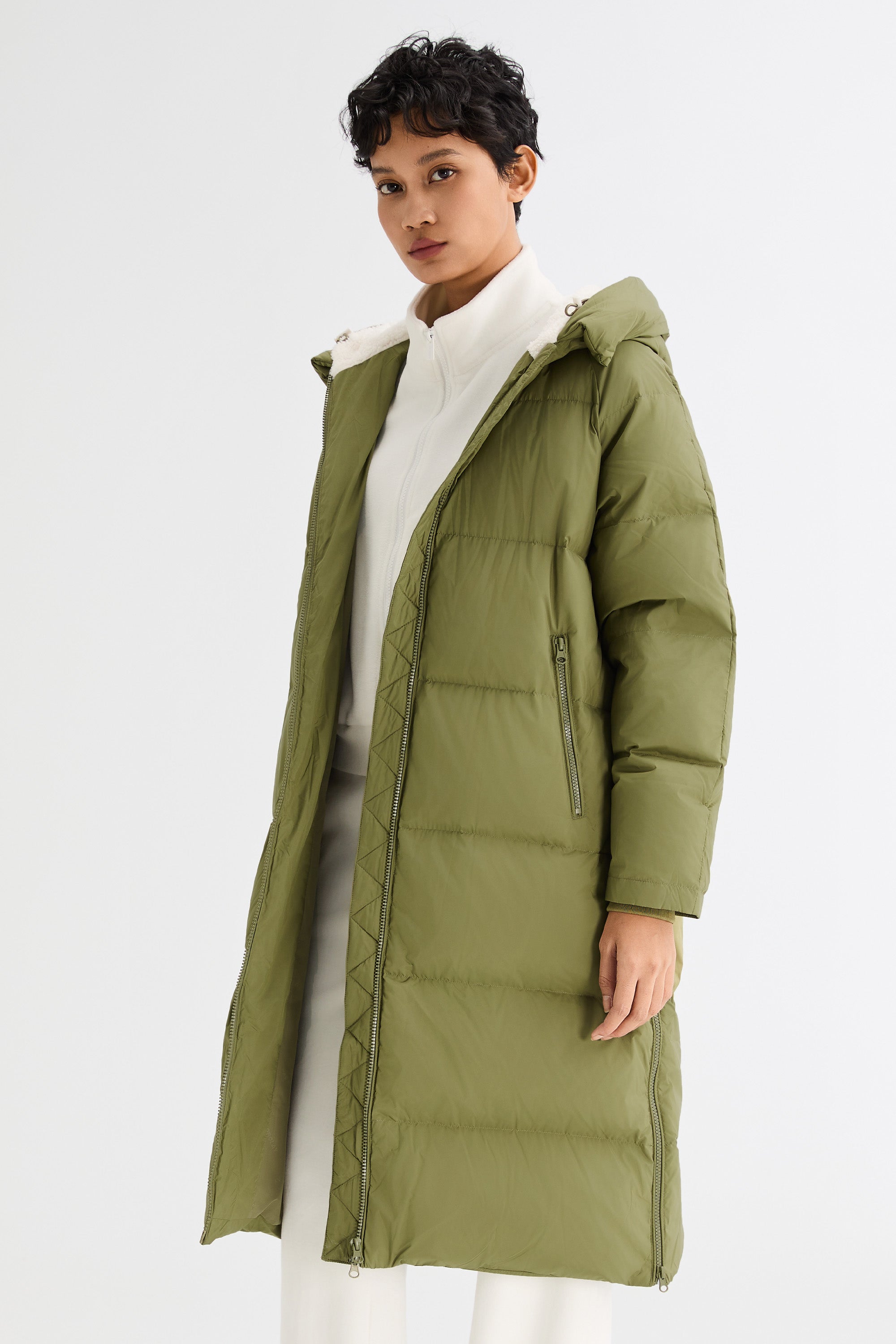 Orolay-Long Puffer Down Jacket with Hem Slit-#color_Peat Moss
