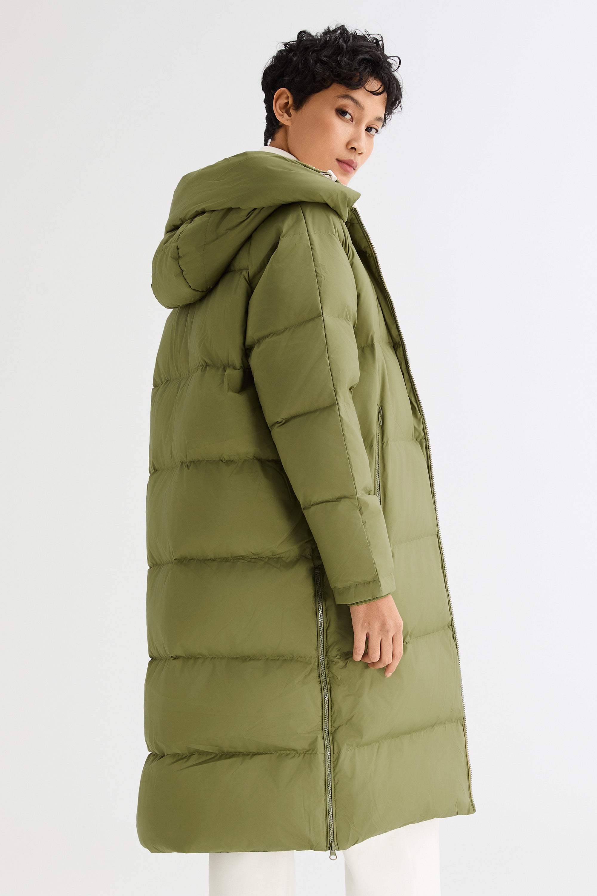 Orolay-Long Puffer Down Jacket with Hem Slit-#color_Peat Moss