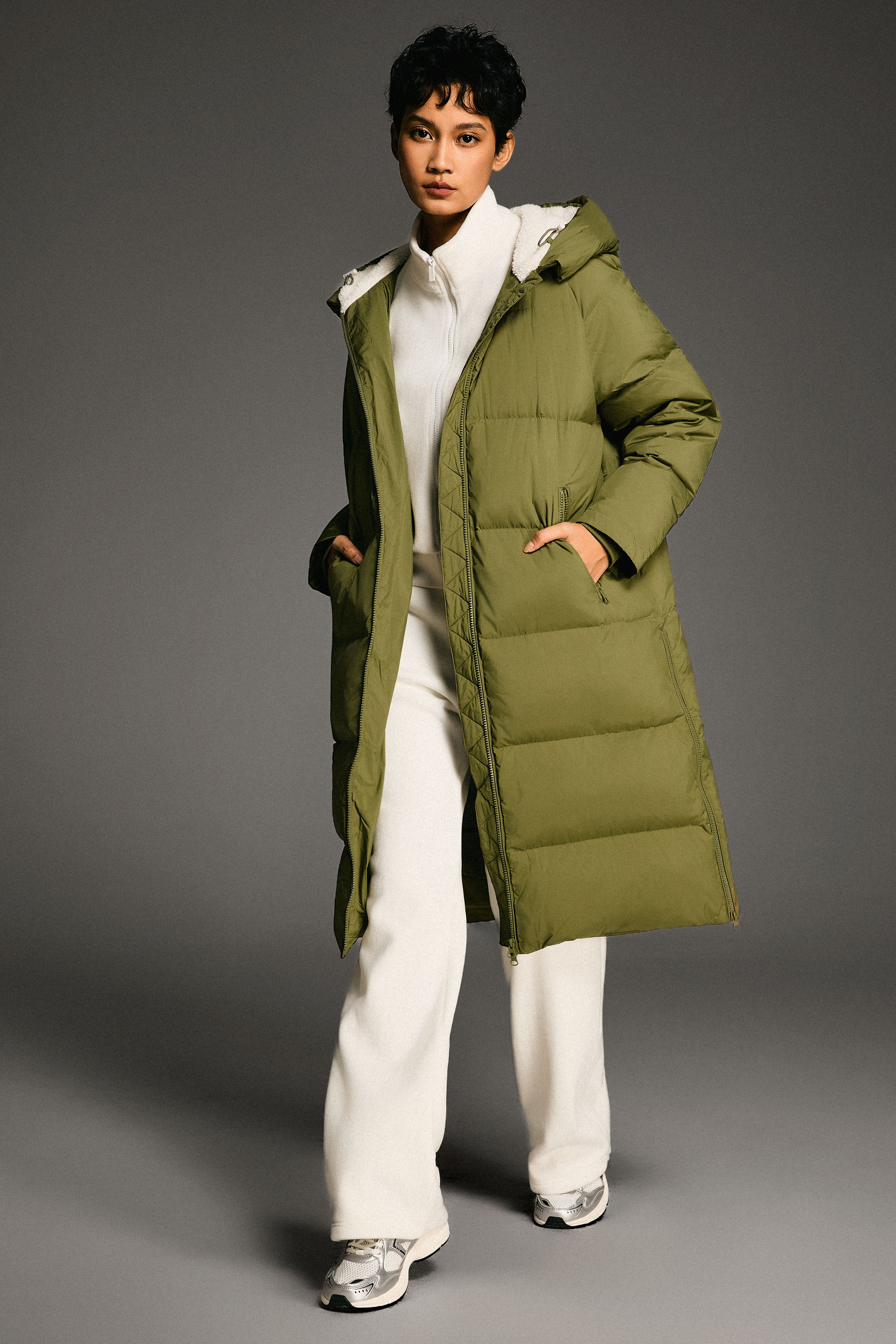 Orolay-Long Puffer Down Jacket with Hem Slit-#color_Peat Moss