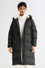 Orolay-Long Puffer Down Jacket with Hem Slit-#color_Black
