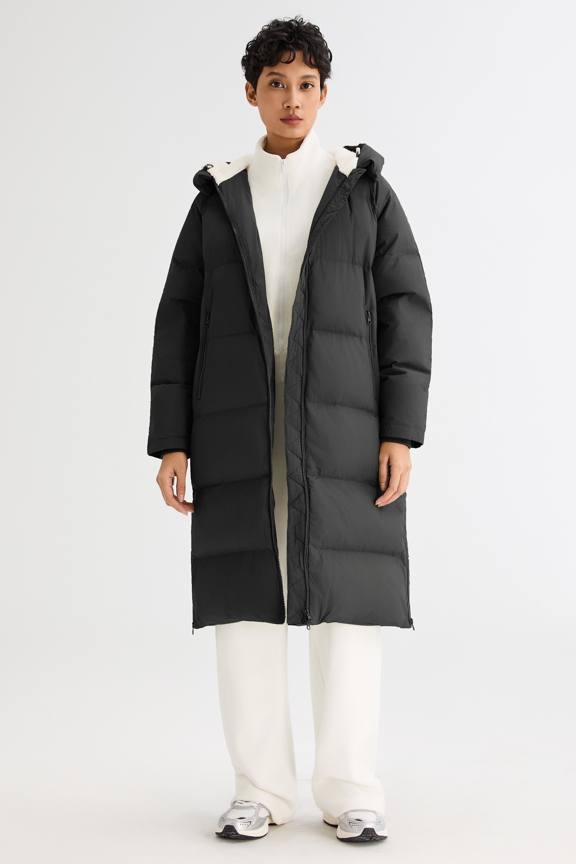 Orolay-Long Puffer Down Jacket with Hem Slit-#color_Black