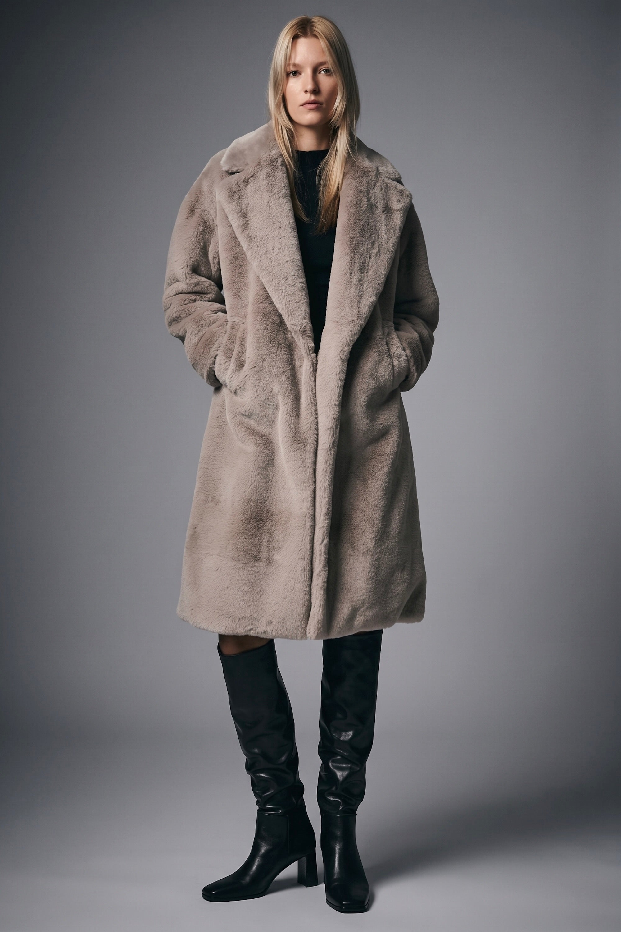 Orolay-Long Teddy Coat-#color_Shadow Gray