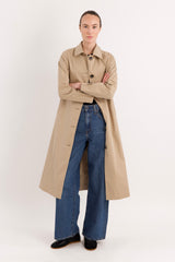 Long Single-Breasted Trench Coat #color_Frosted Almond