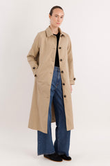 Long Single-Breasted Trench Coat #color_Frosted Almond
