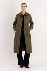 Long Single-Breasted Trench Coat #color_olive