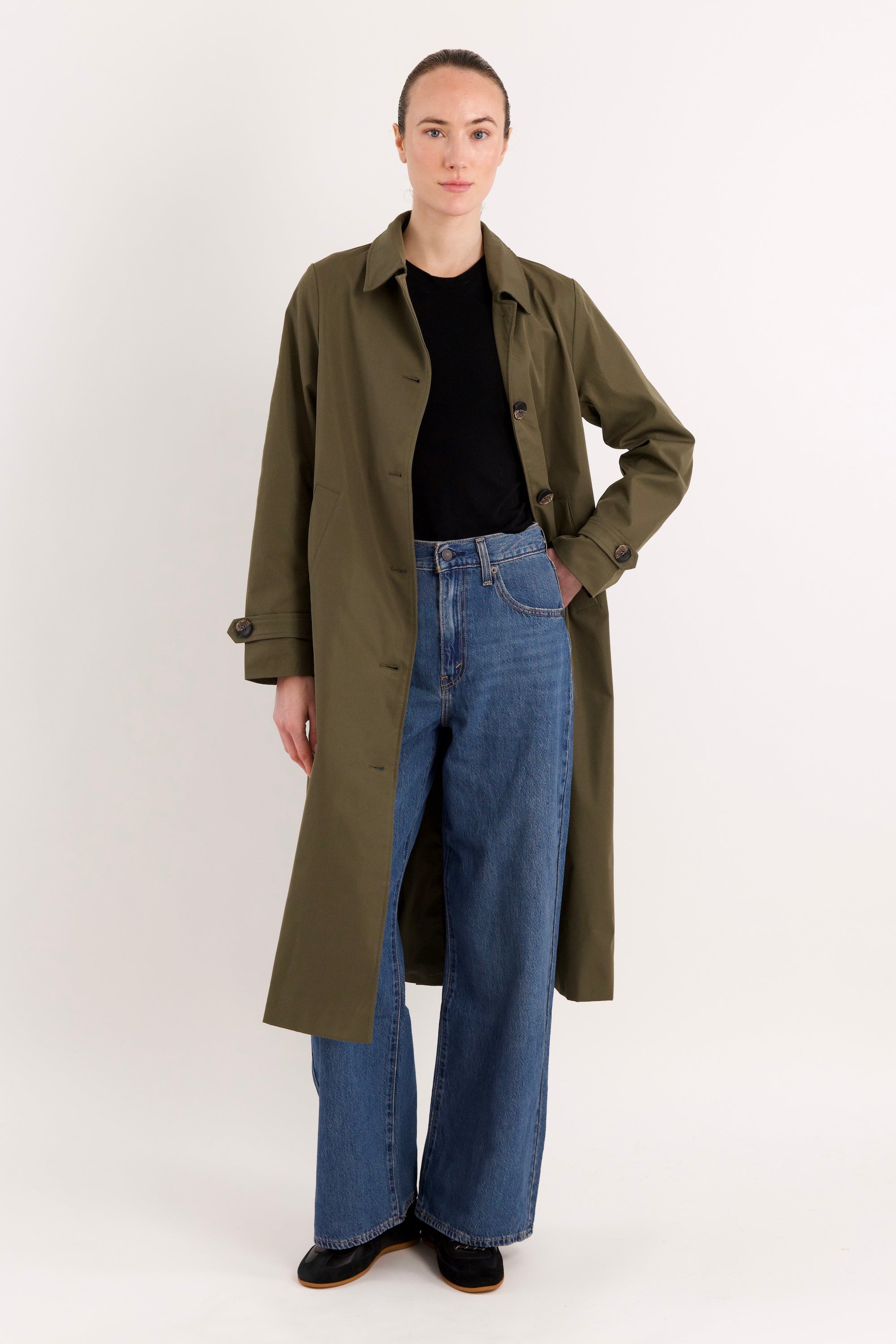 Long Single-Breasted Trench Coat #color_olive