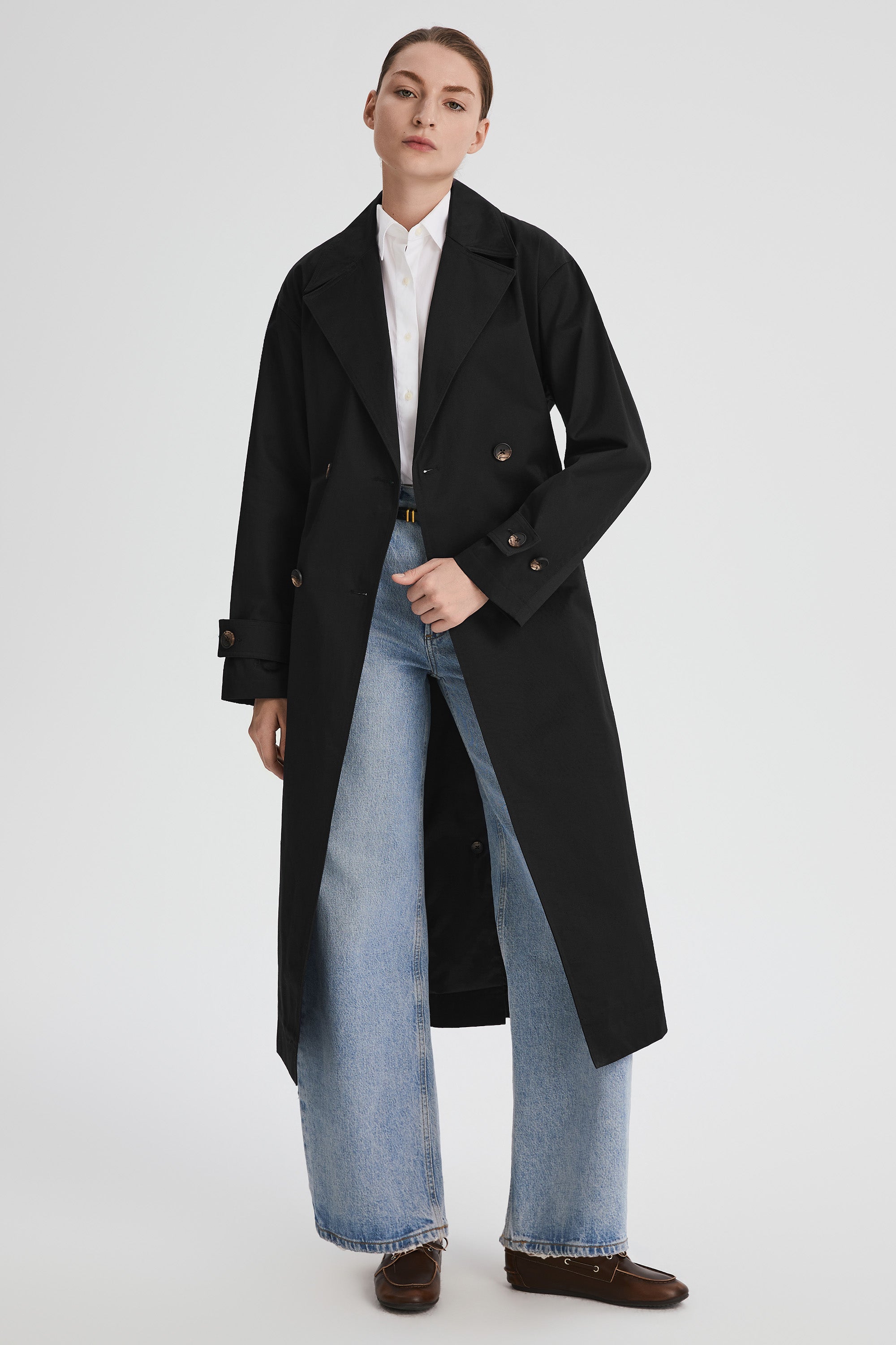 Maxi Length Oversized Trench Coat orolay #color_black