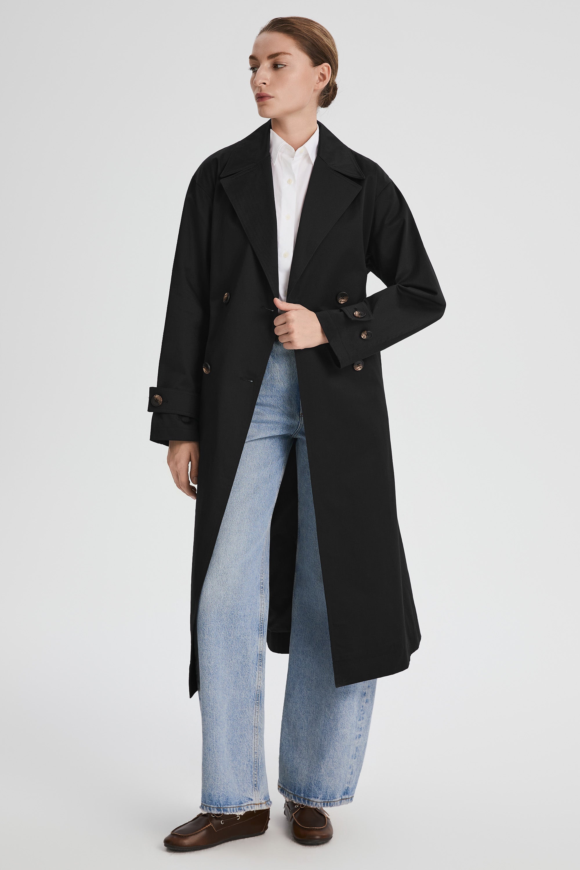Maxi Length Oversized Trench Coat orolay #color_black