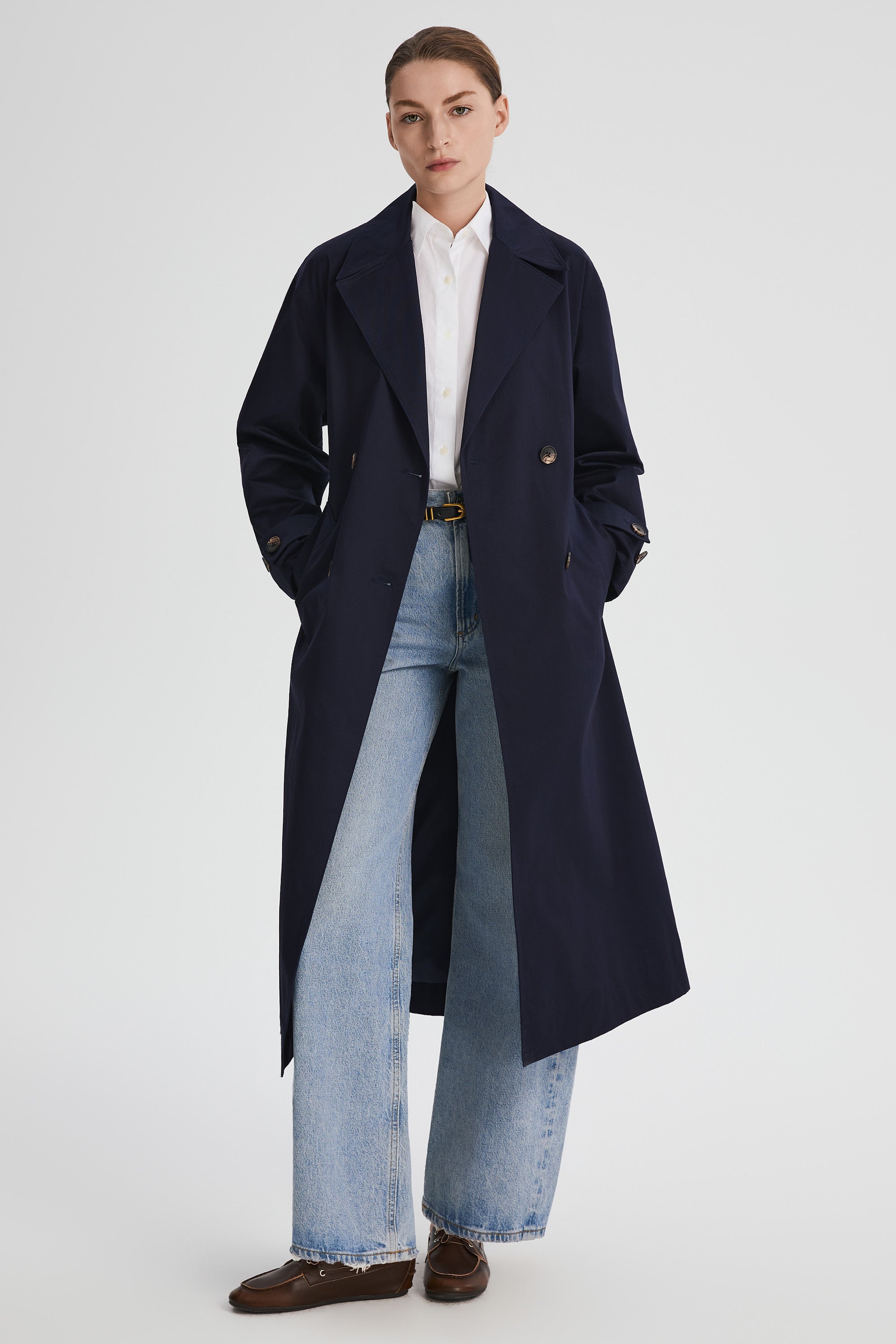 Maxi Length Oversized Trench Coat orolay #color_navy