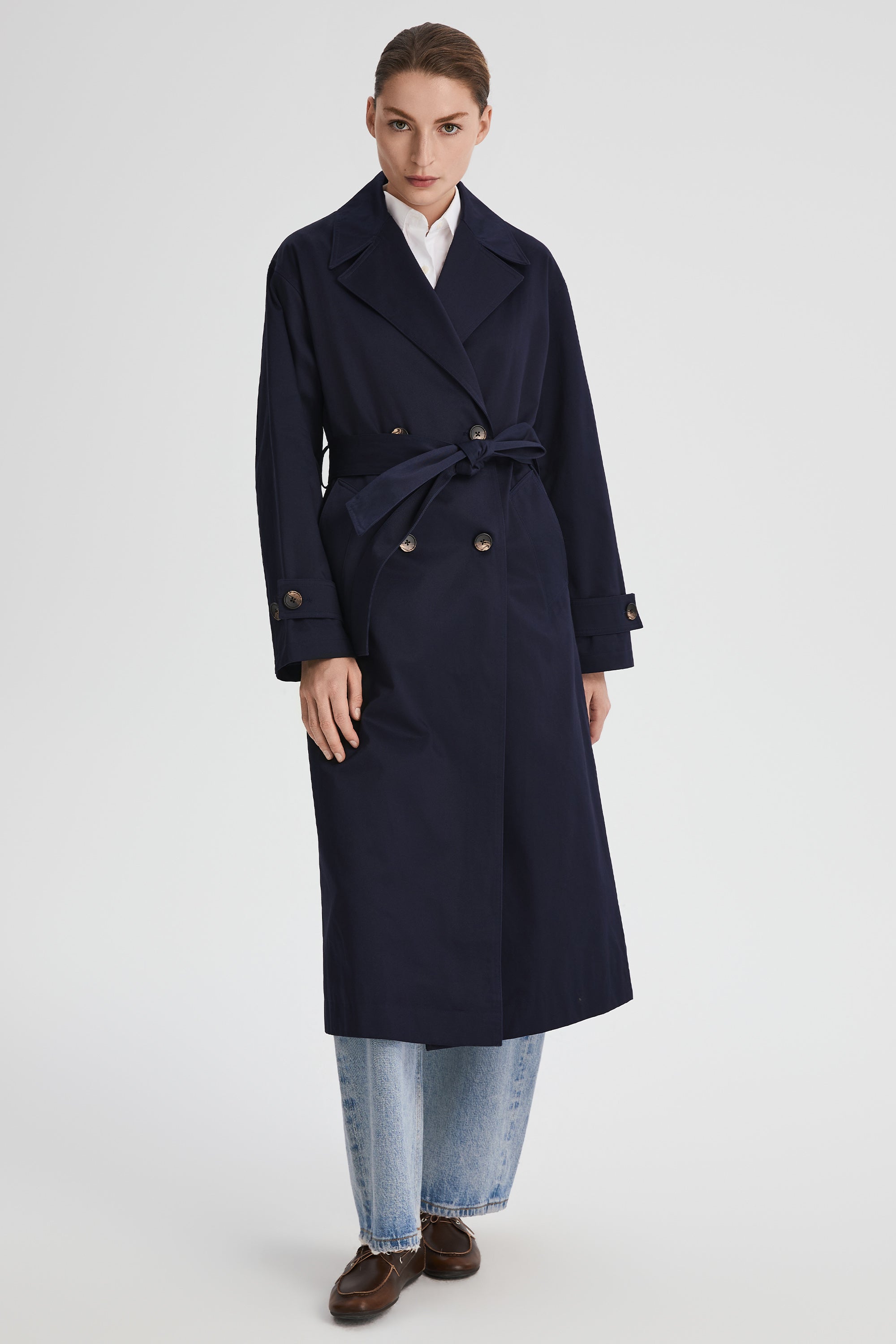 Maxi Length Oversized Trench Coat orolay #color_navy