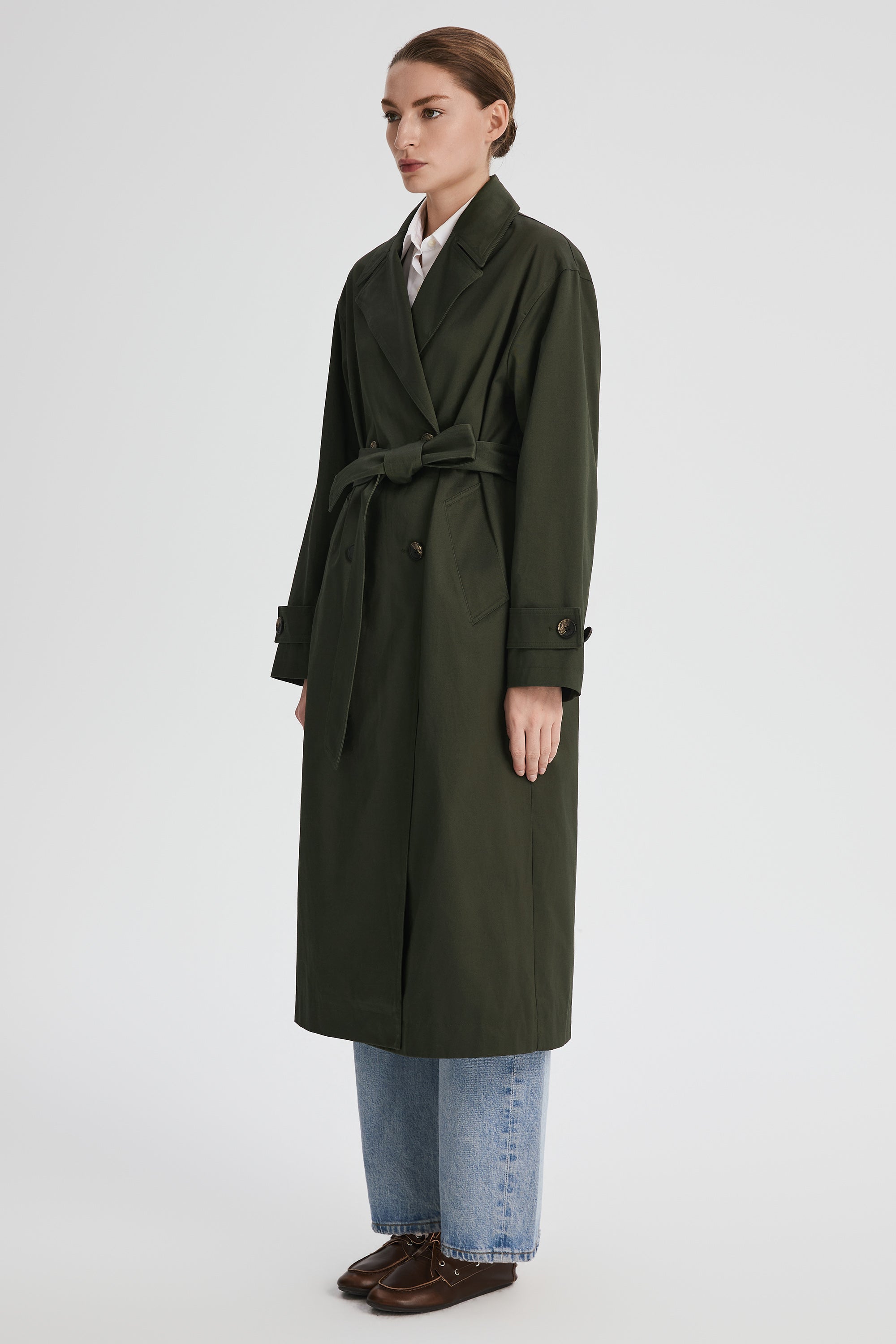 Maxi Length Oversized Trench Coat orolay #color_olive