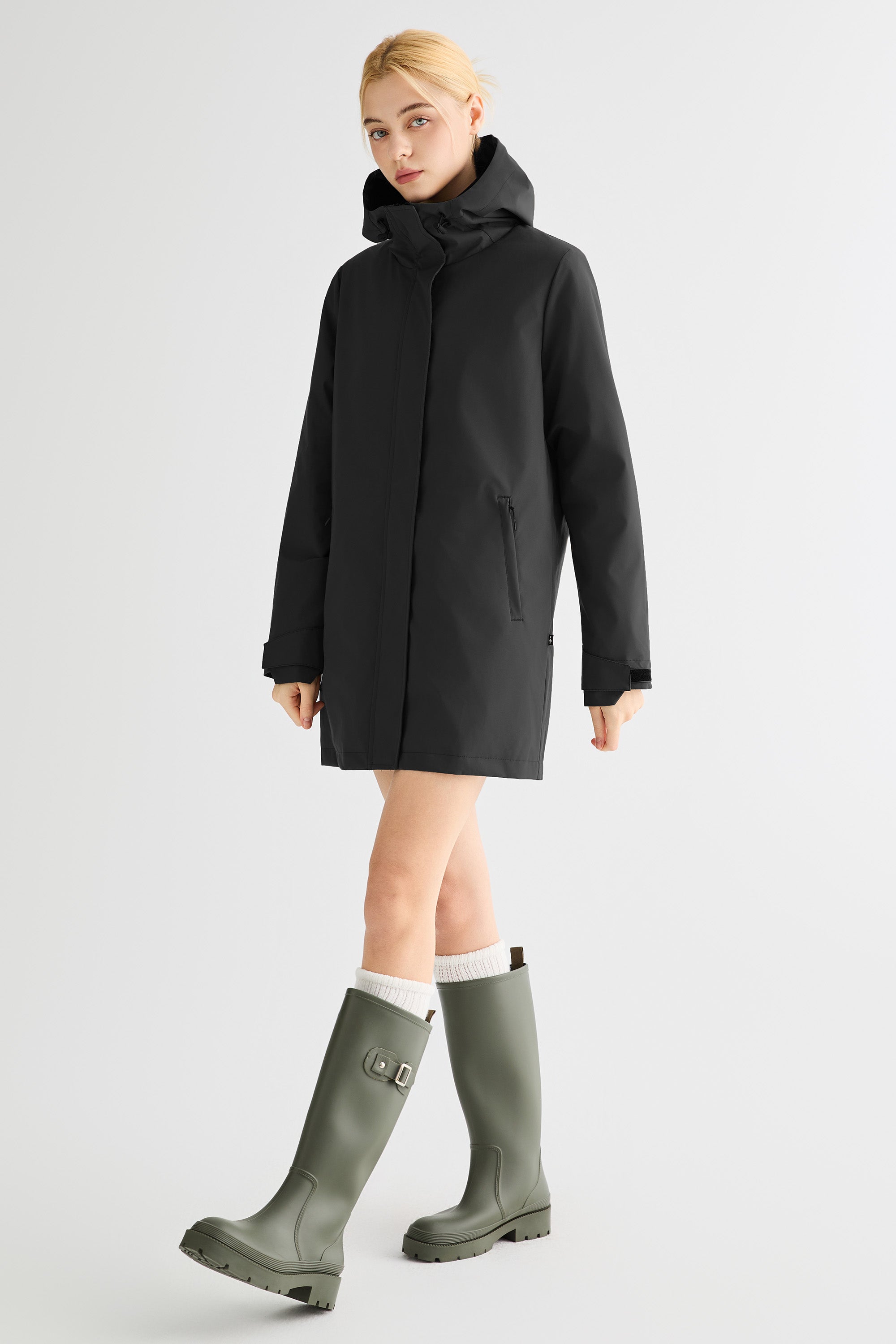 Mid-Length Waterproof Trench Jacket orolay #color_black