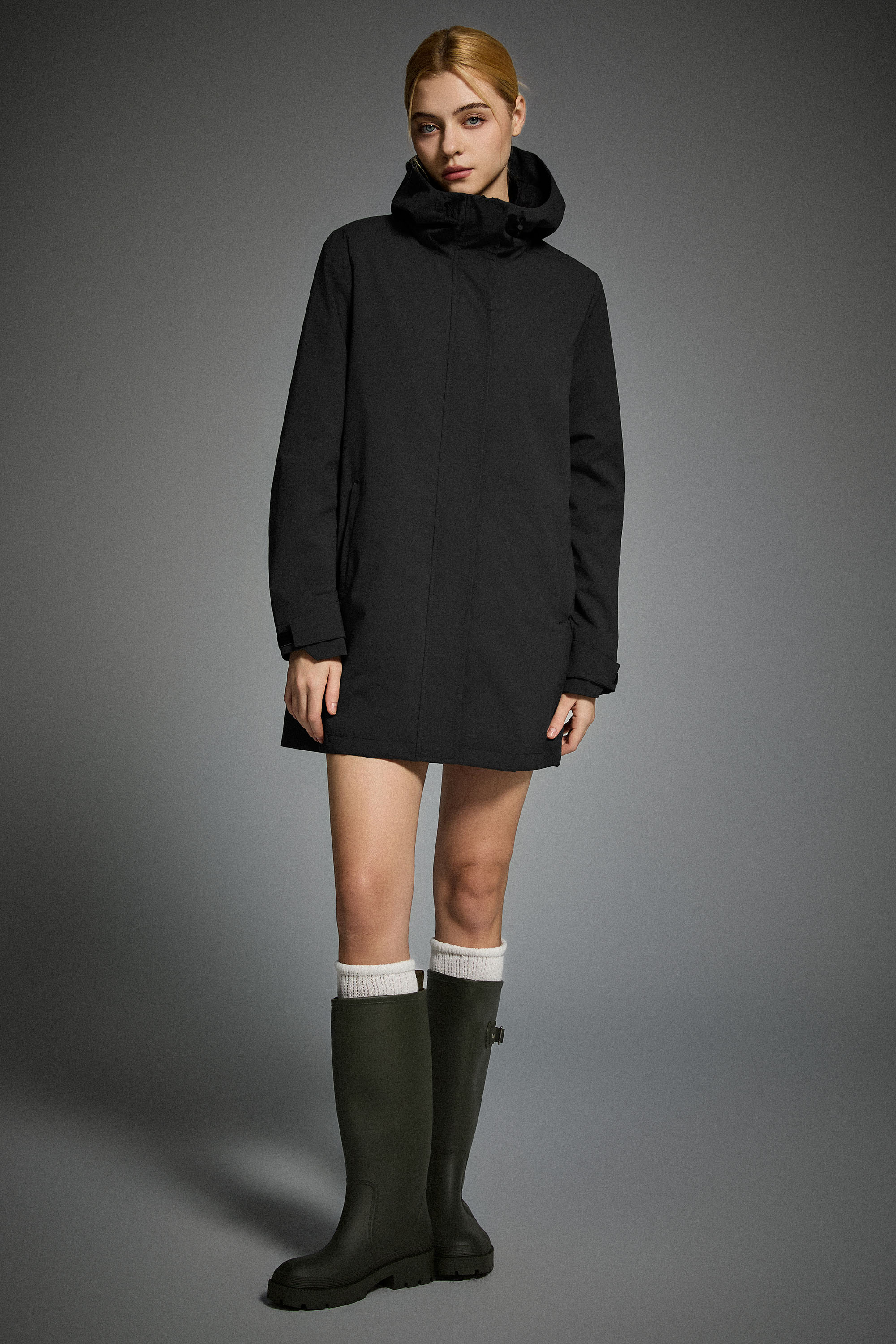 Mid-Length Waterproof Trench Jacket orolay #color_black