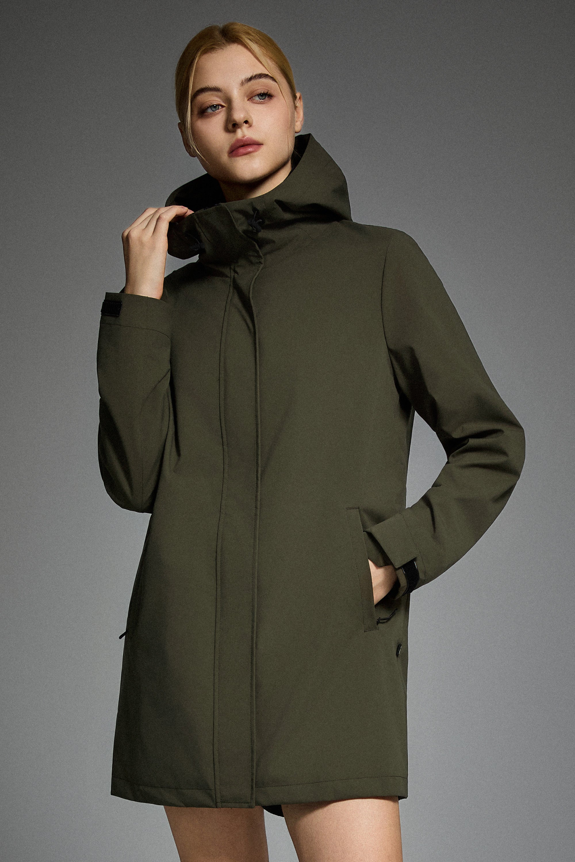 Mid-Length Waterproof Trench Jacket orolay #color_olive