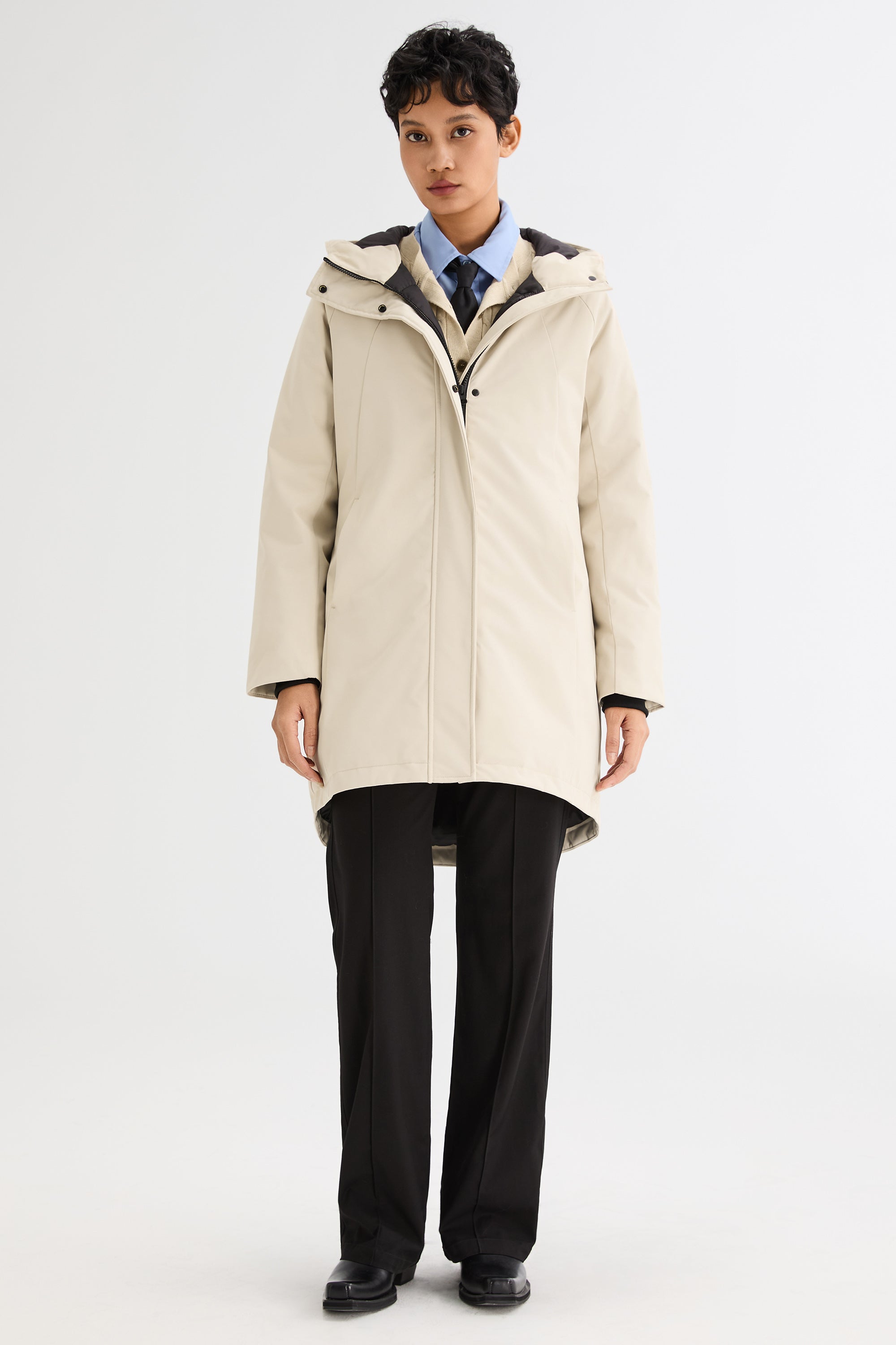 Mid-Length Windproof Parka Coat #color_beige