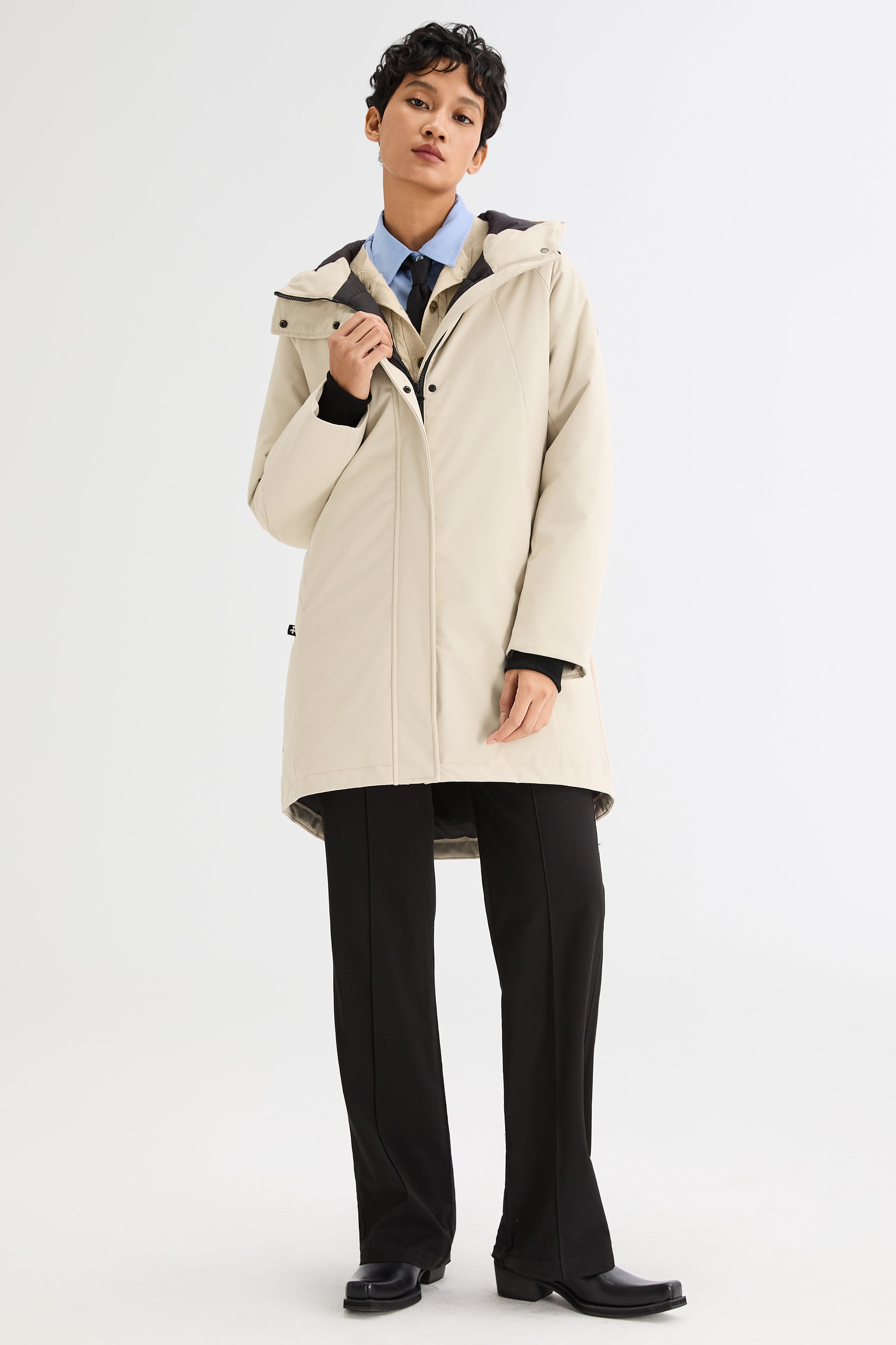 Mid-Length Windproof Parka Coat #color_beige