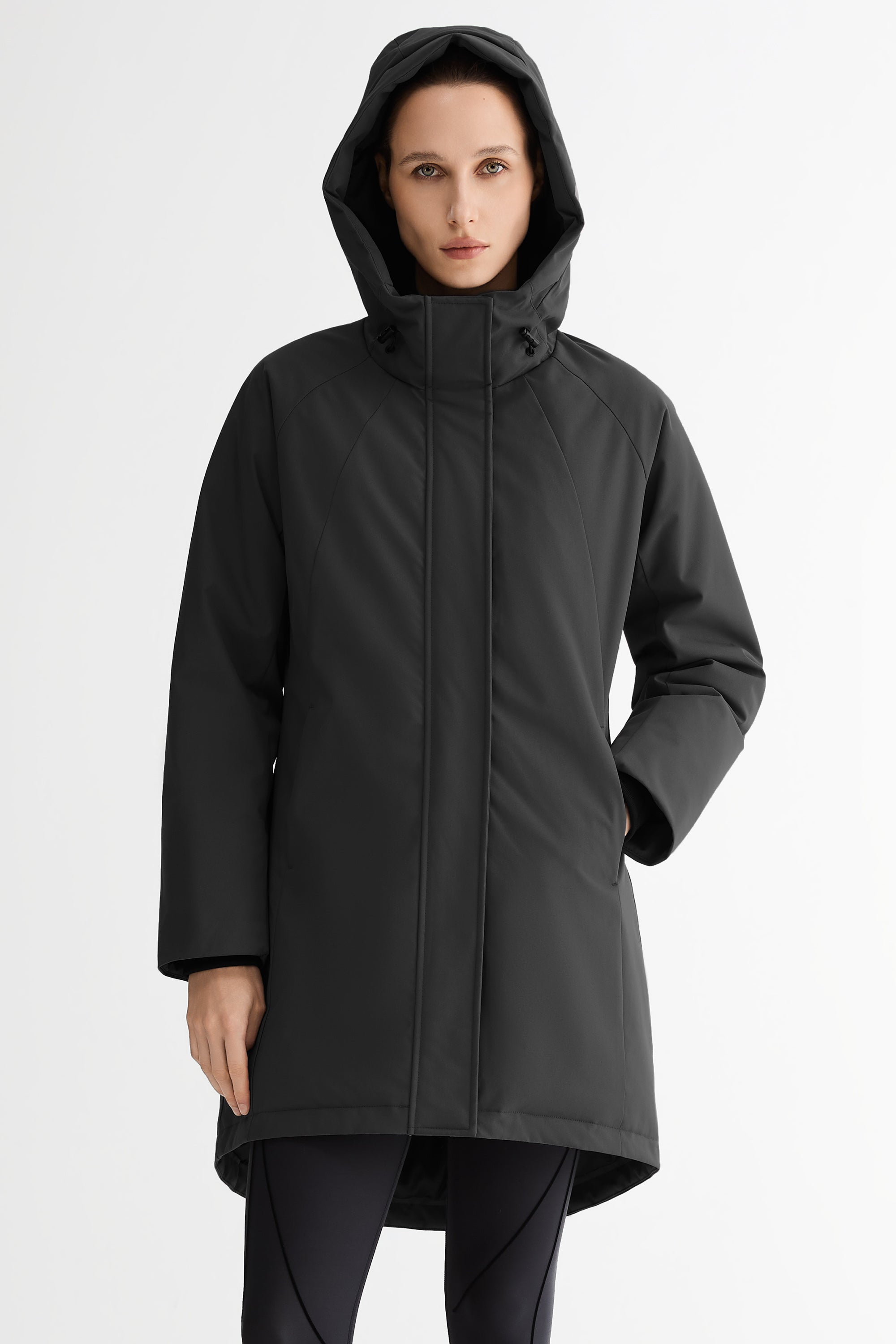 Mid-Length Windproof Parka Coat #color_black