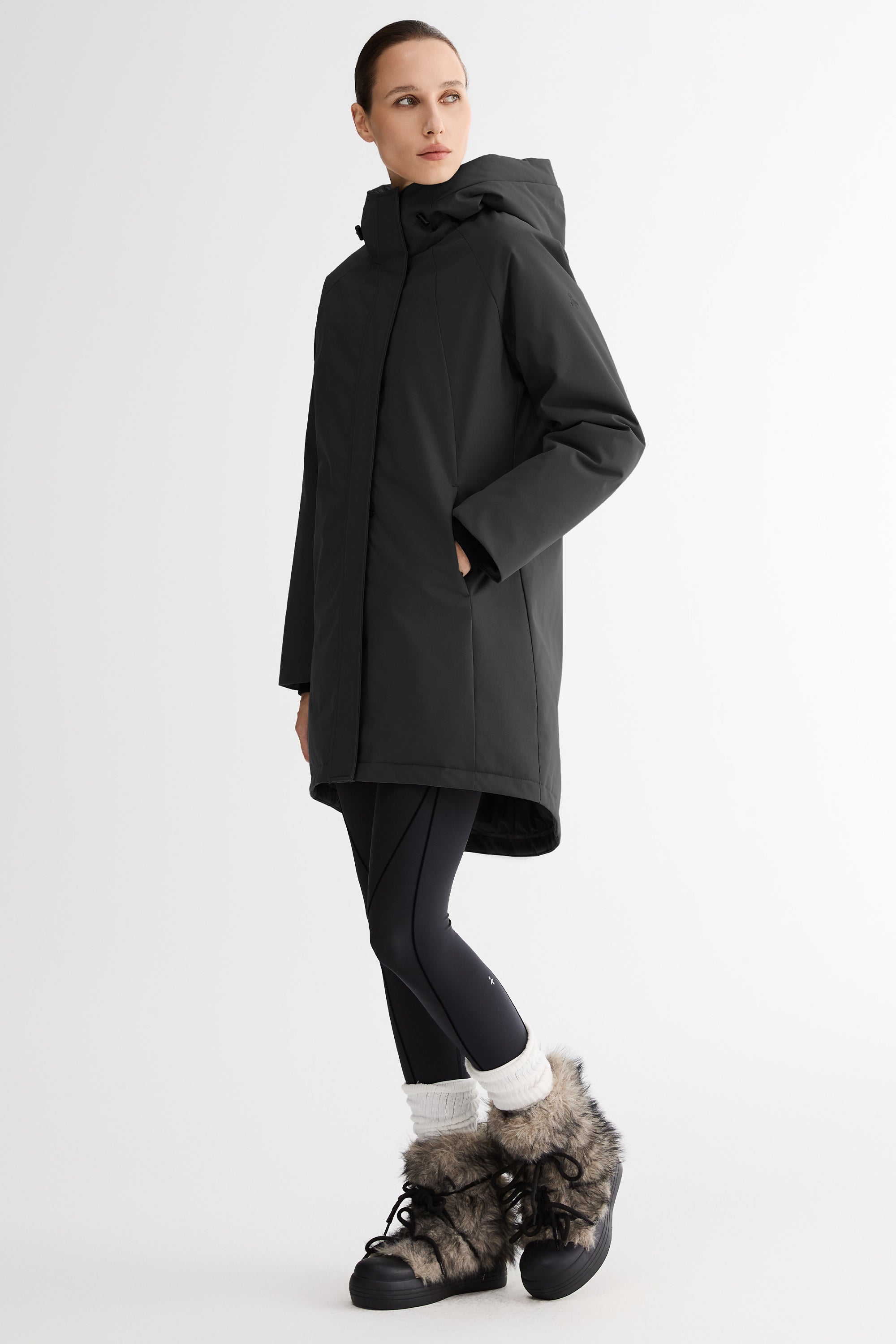 Mid-Length Windproof Parka Coat #color_black