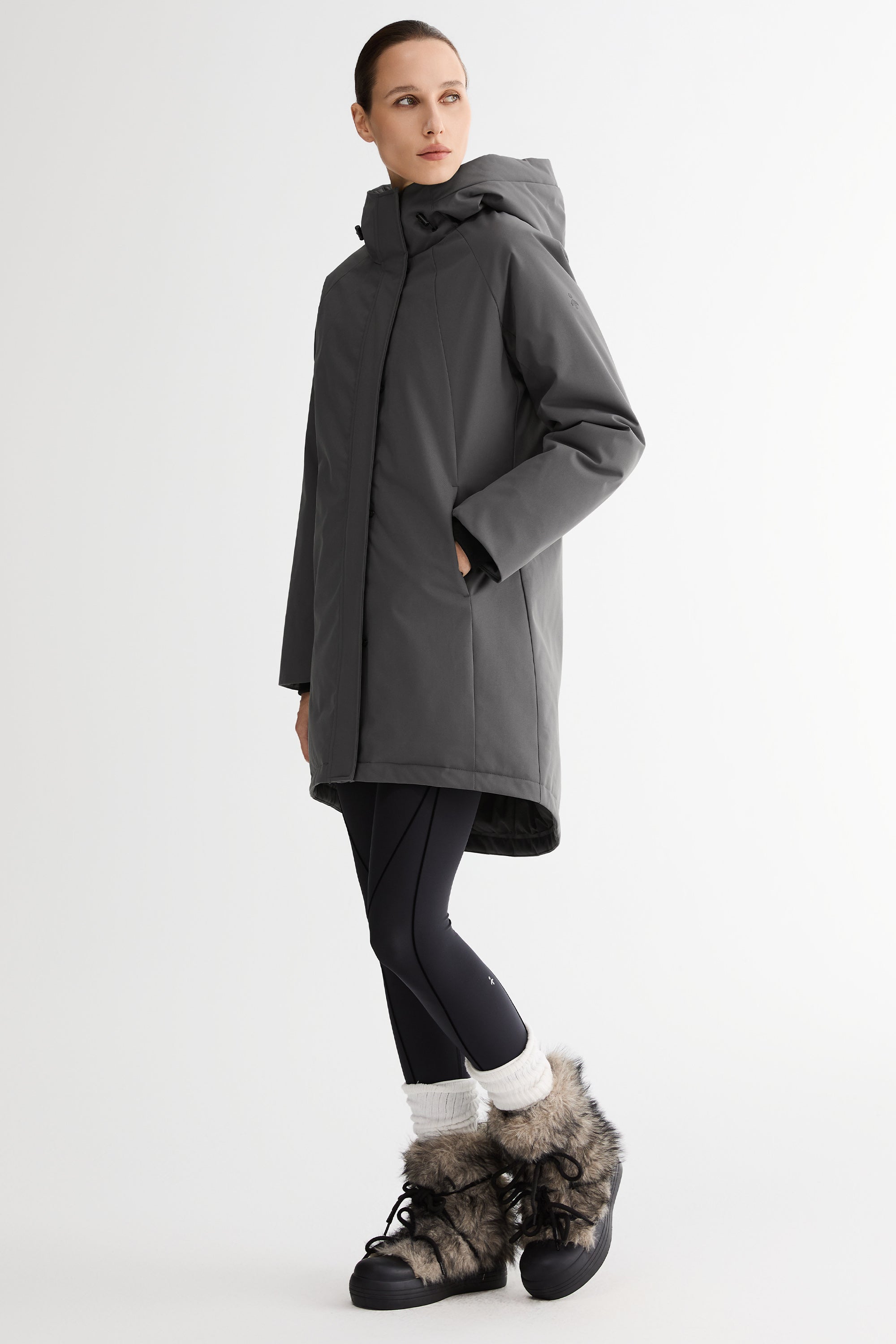 Mid-Length Windproof Parka Coat #color_gray