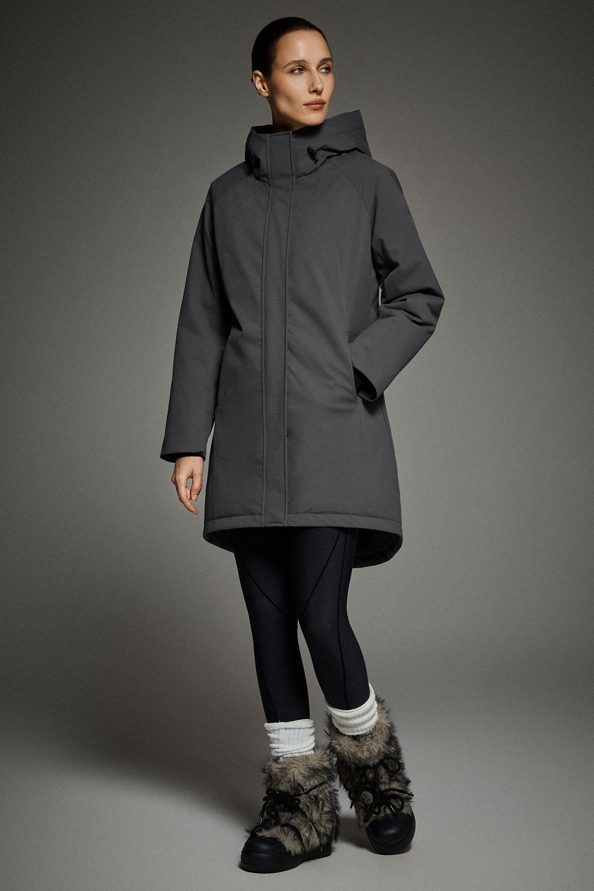 Mid-Length Windproof Parka Coat #color_gray