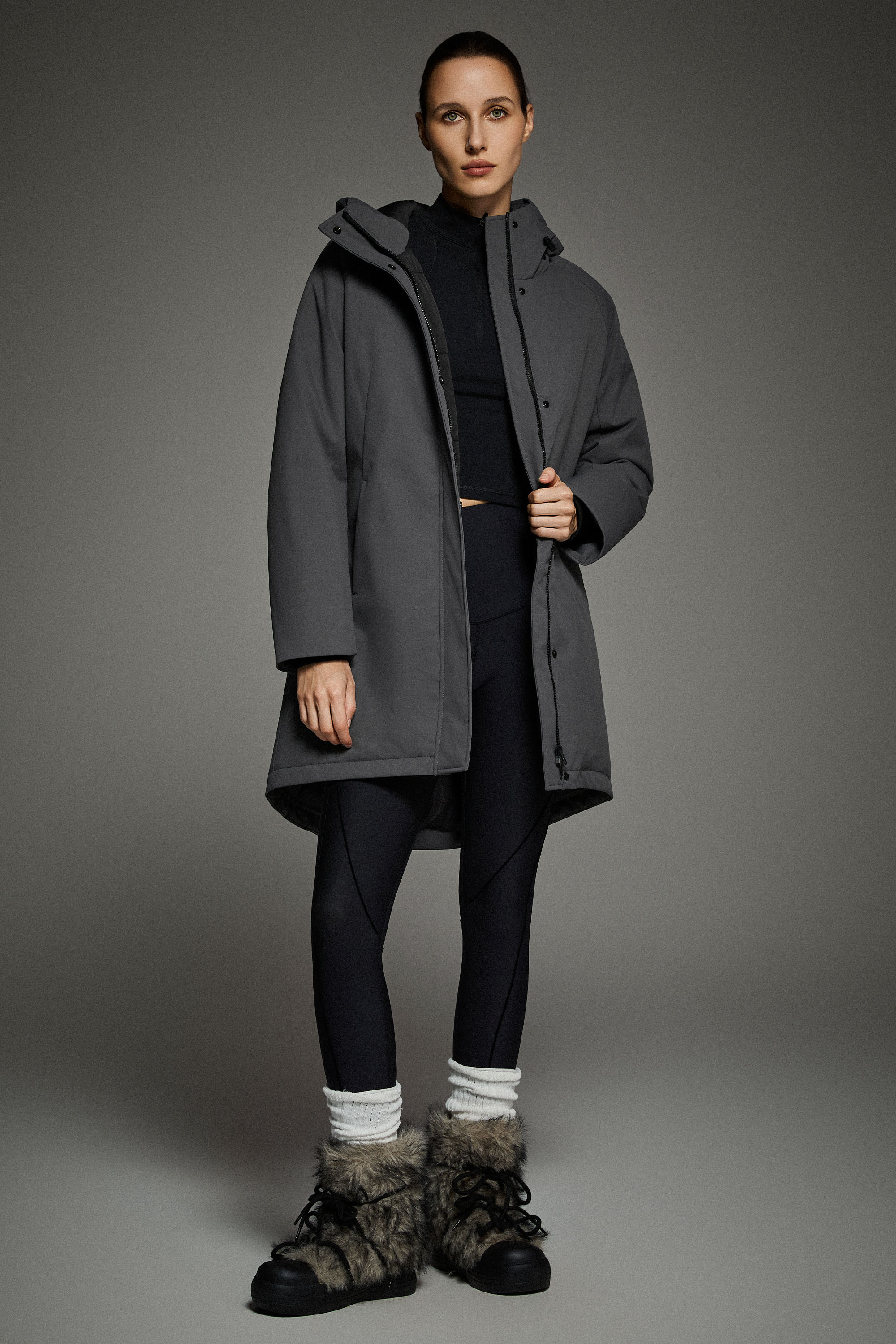 Mid-Length Windproof Parka Coat #color_gray