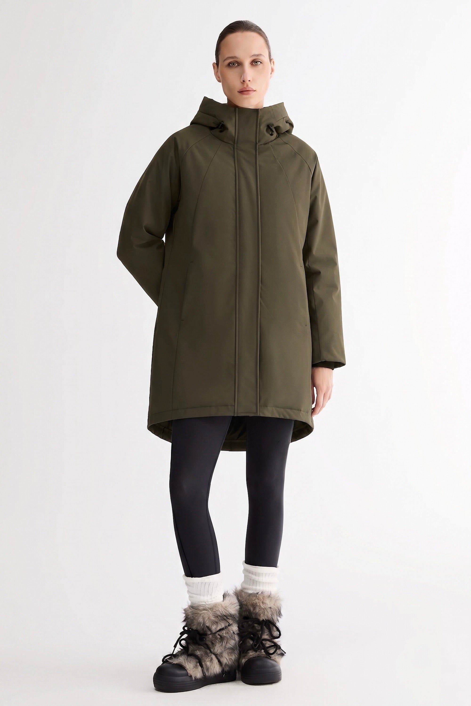 Mid-Length Windproof Parka Coat #color_olive