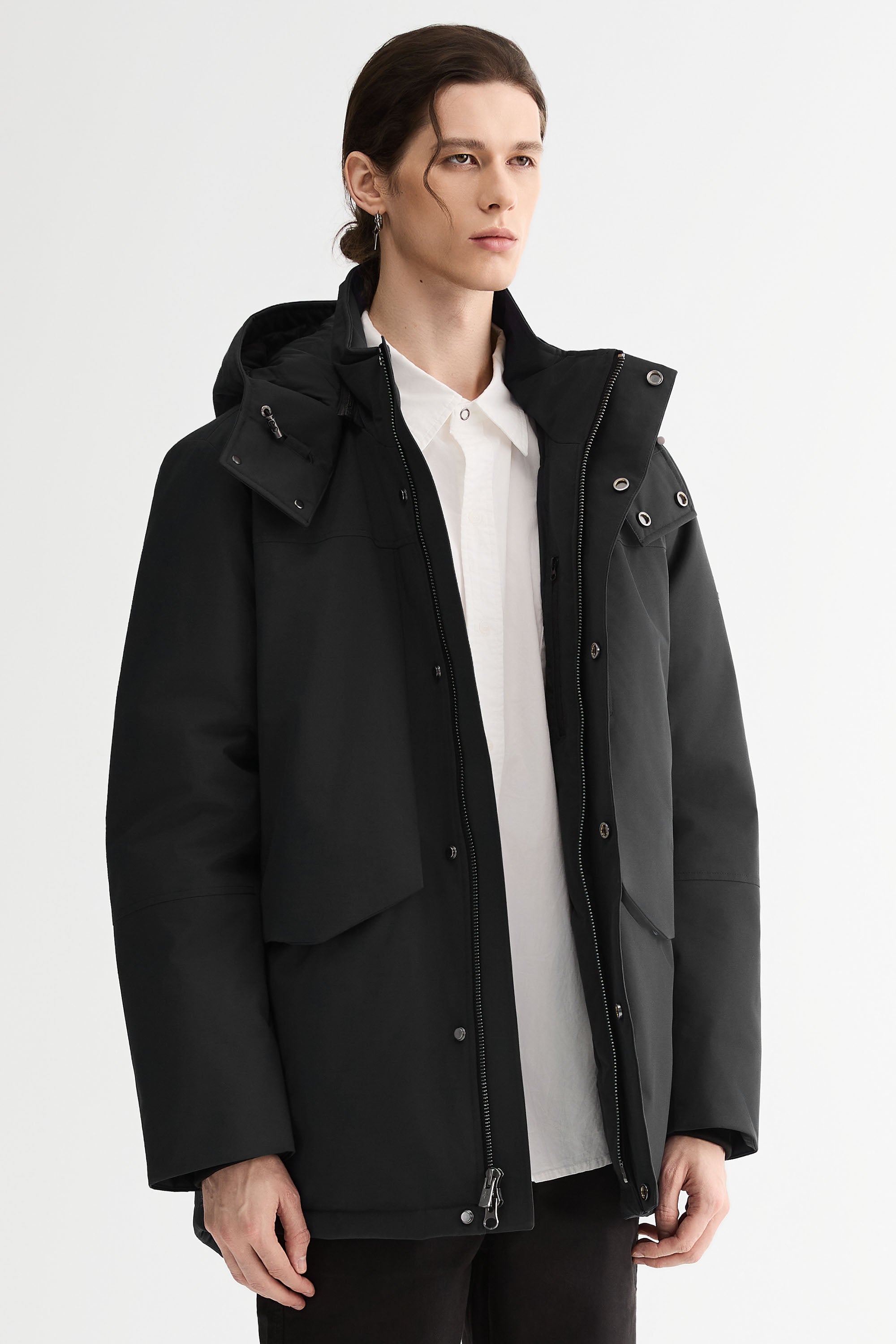Mid-length Dual-Pocket Hooded Down Parka Jacket Orolay #color_black
