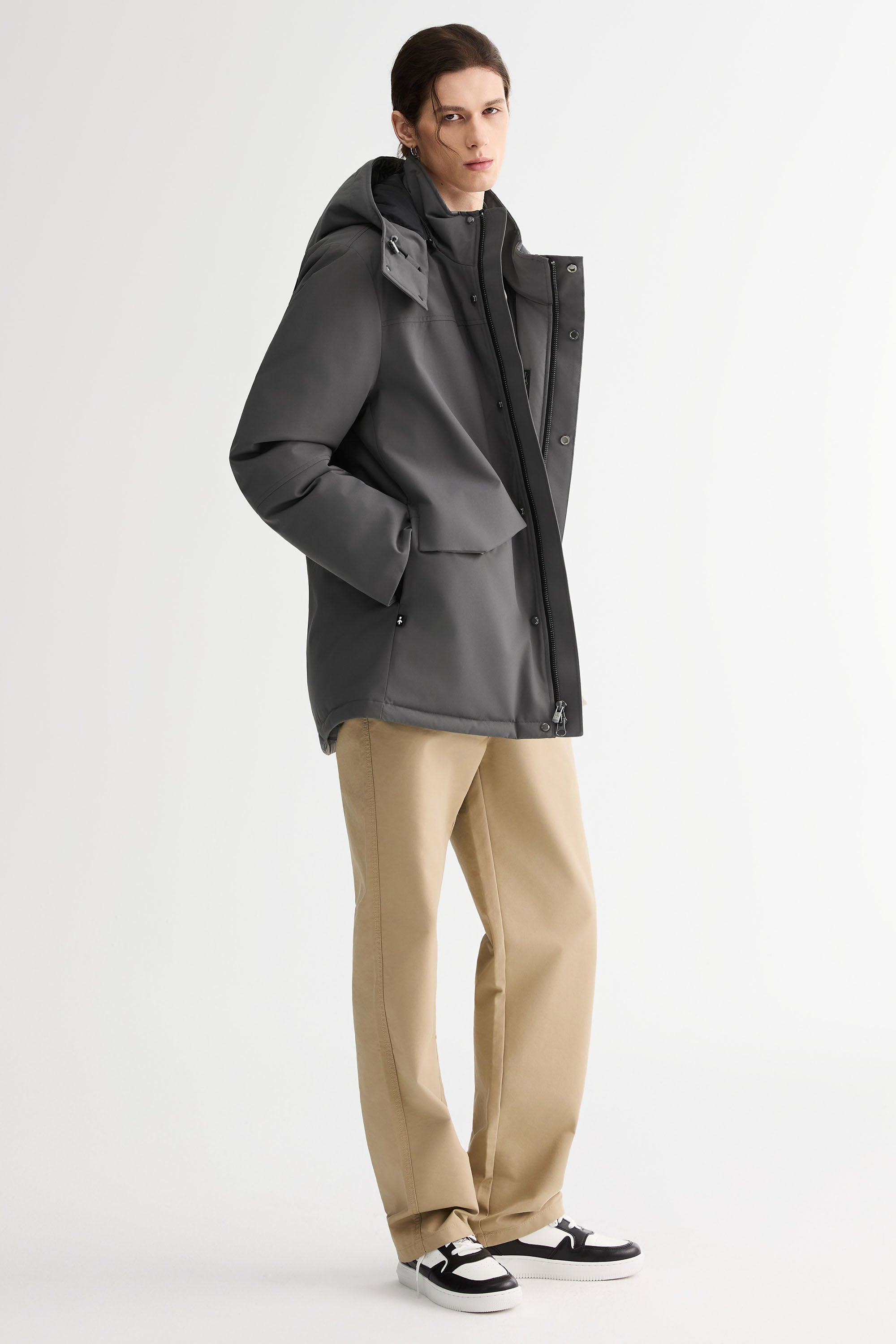 Mid-length Dual-Pocket Hooded Down Parka Jacket Orolay #color_gray