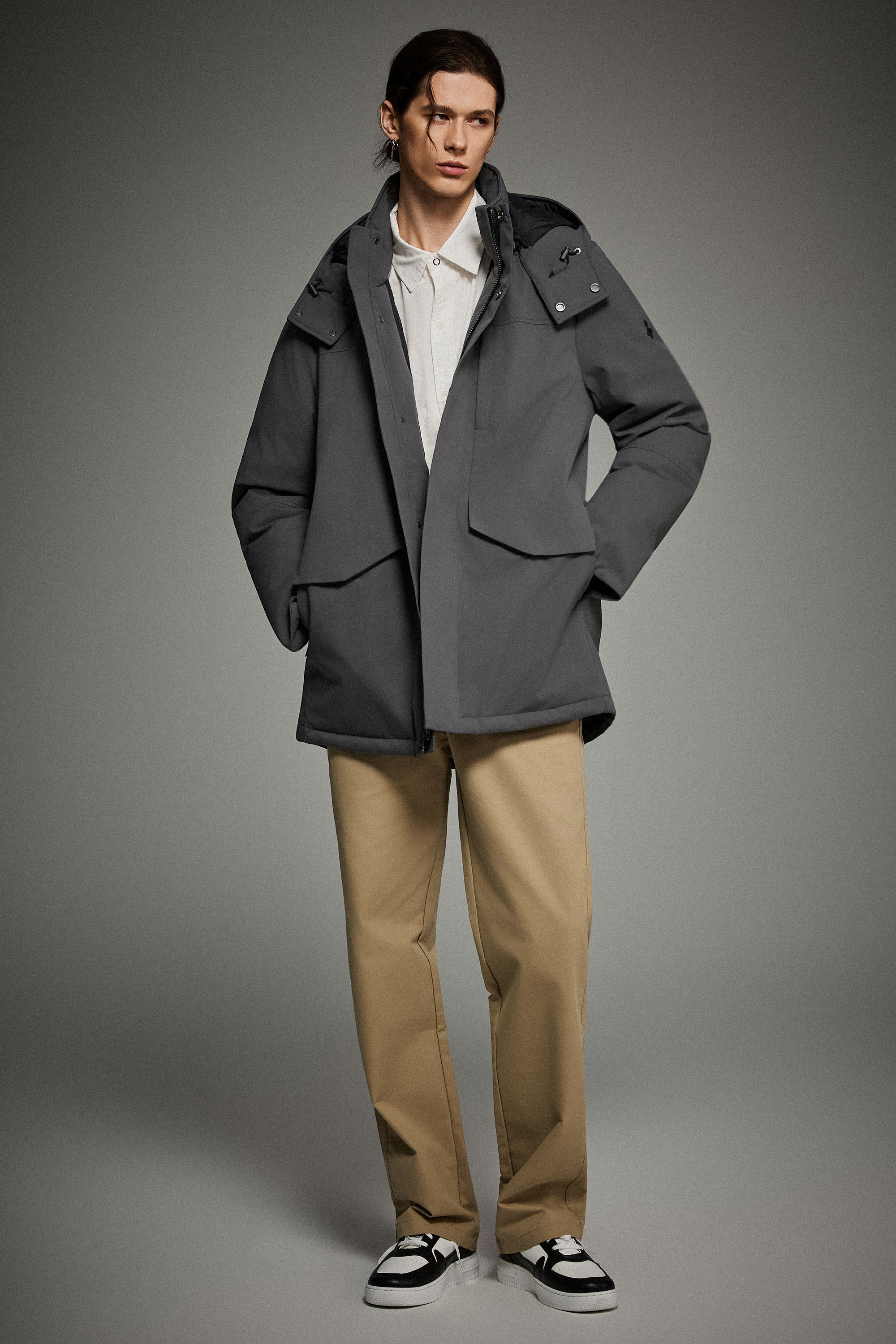 Mid-length Dual-Pocket Hooded Down Parka Jacket Orolay #color_gray