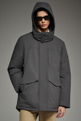 Mid-length Dual-Pocket Hooded Down Parka Jacket Orolay #color_gray