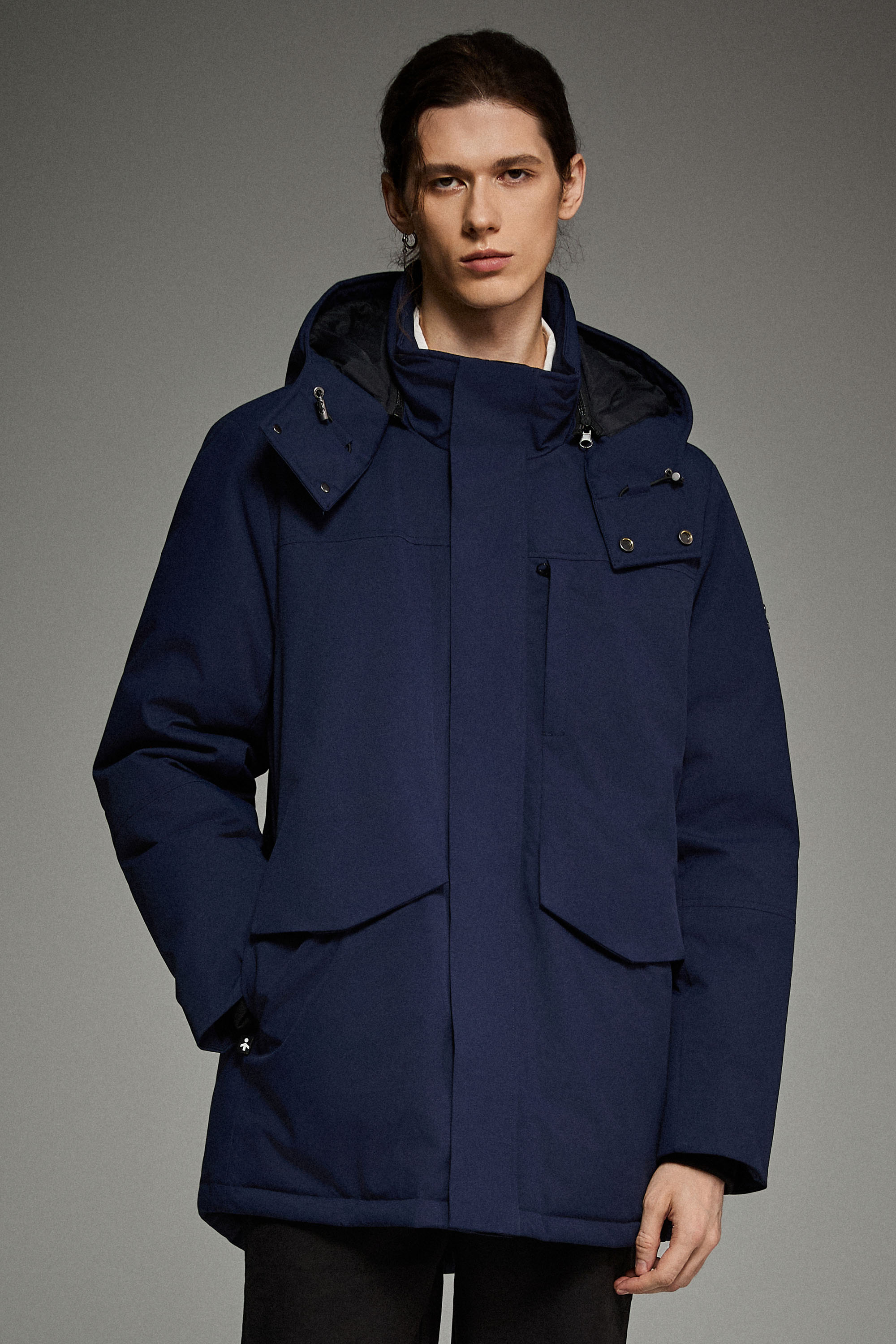 Mid-length Dual-Pocket Hooded Down Parka Jacket Orolay #color_navy