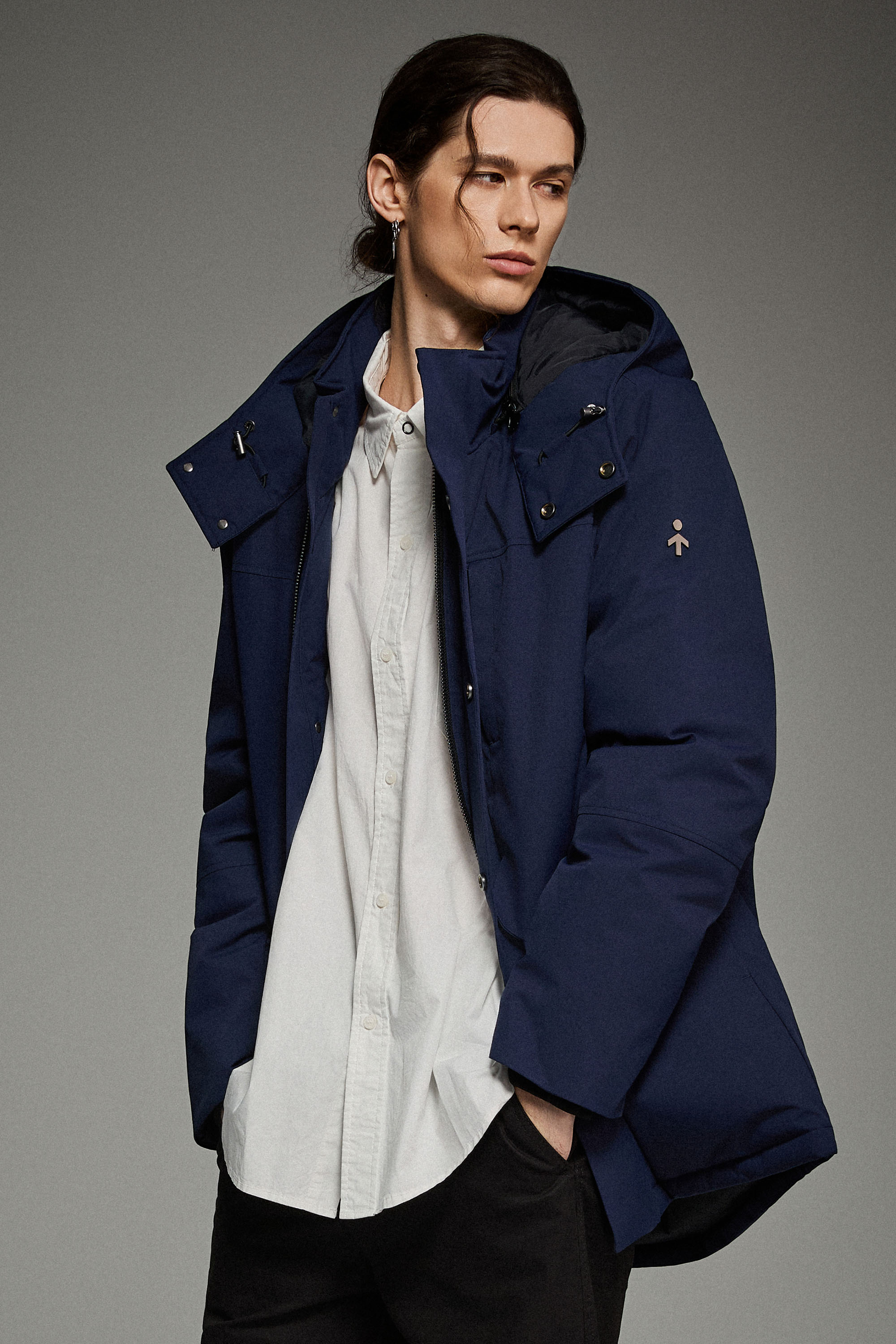 Mid-length Dual-Pocket Hooded Down Parka Jacket Orolay #color_navy