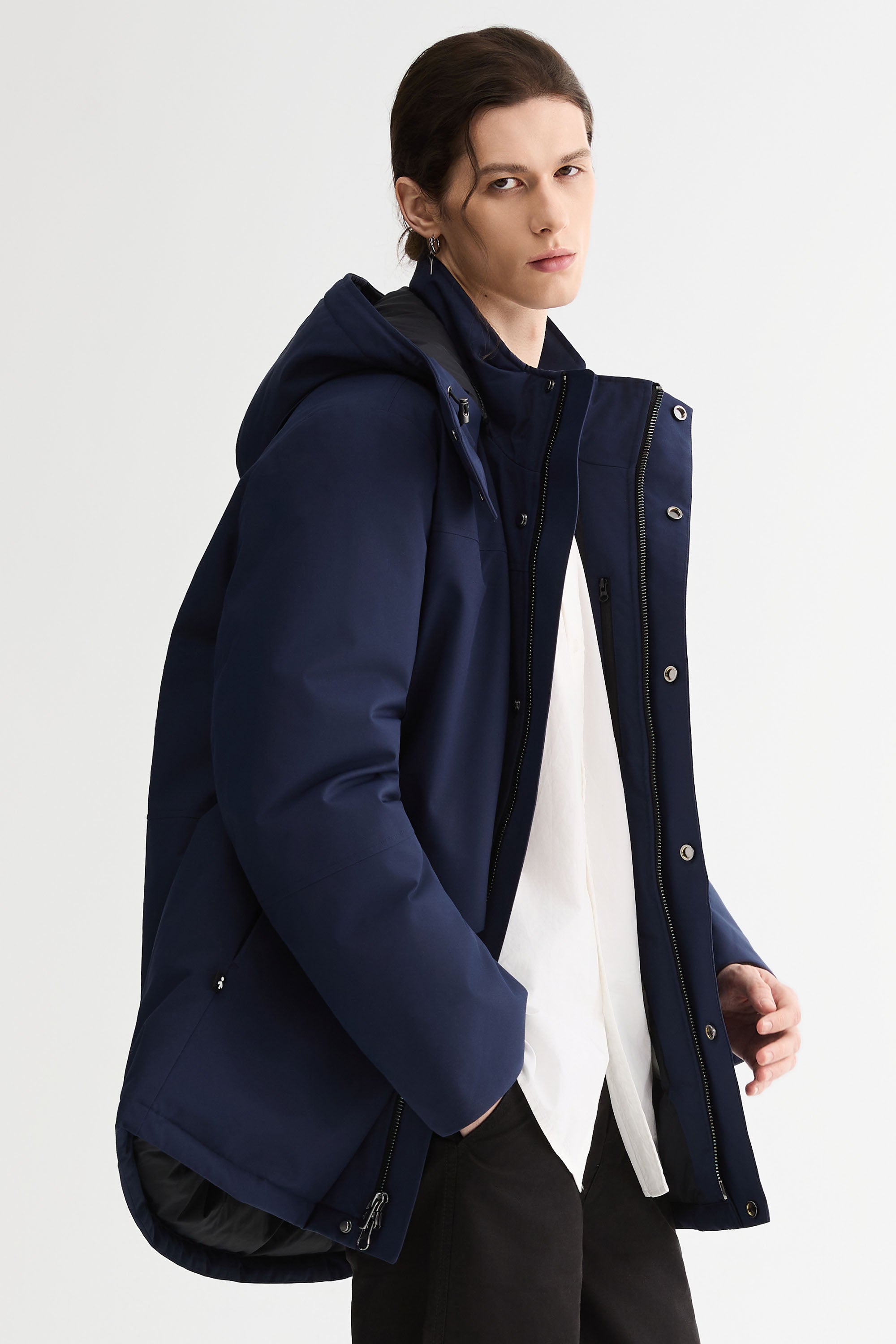 Mid-length Dual-Pocket Hooded Down Parka Jacket Orolay #color_navy