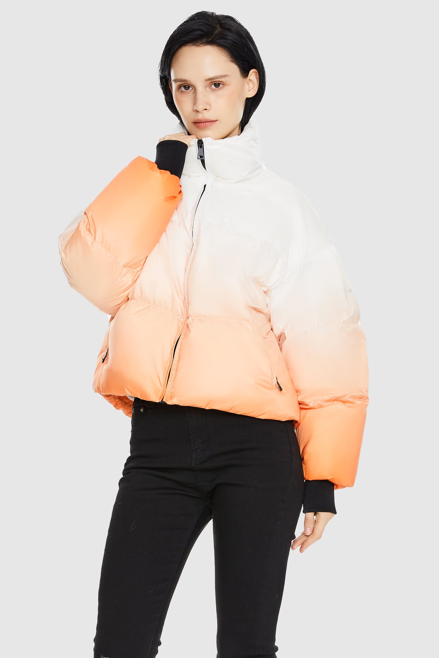 Gradient Effect Cropped Puffer Jacket