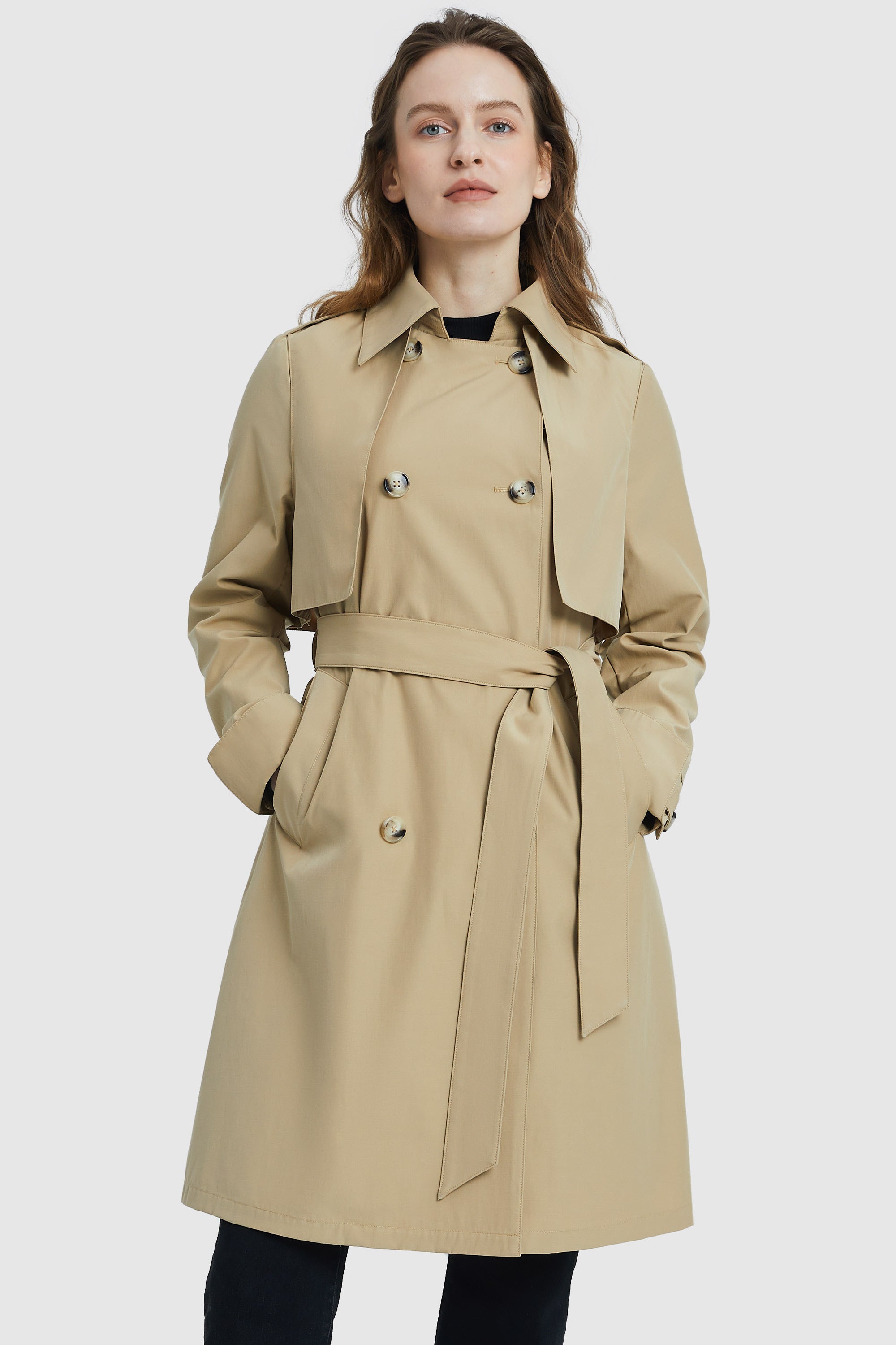 Orolay Women's 3/4 Length Trench Coat with Removable Vest