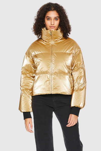 Orolay Women's Metallic Shiny Cropped Winter Puffer Jacket