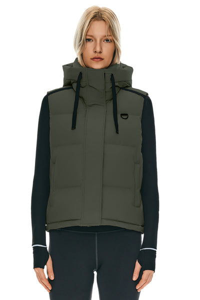 Women's Orolay Puffer Down Vest Hooded Cropped Zip Up
