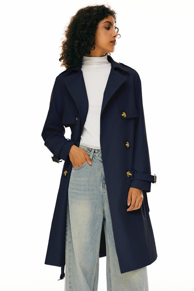 Orolay Women's 3/4 Length Belted Double-Breasted Trench Coat