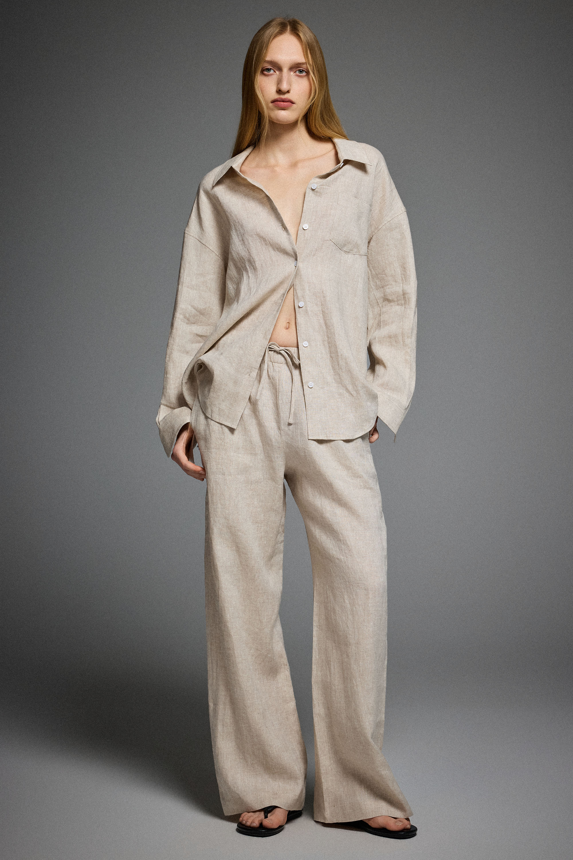 Oversized Linen Button-Up Shirt #color_Natural Ecru