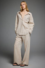 Oversized Linen Button-Up Shirt #color_Natural Ecru