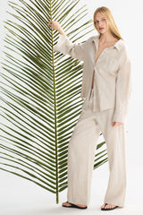 Oversized Linen Button-Up Shirt #color_Natural Ecru