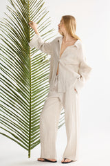 Oversized Linen Button-Up Shirt #color_Natural Ecru