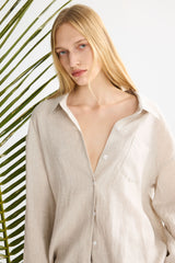 Oversized Linen Button-Up Shirt #color_Natural Ecru