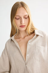 Oversized Linen Button-Up Shirt #color_Natural Ecru