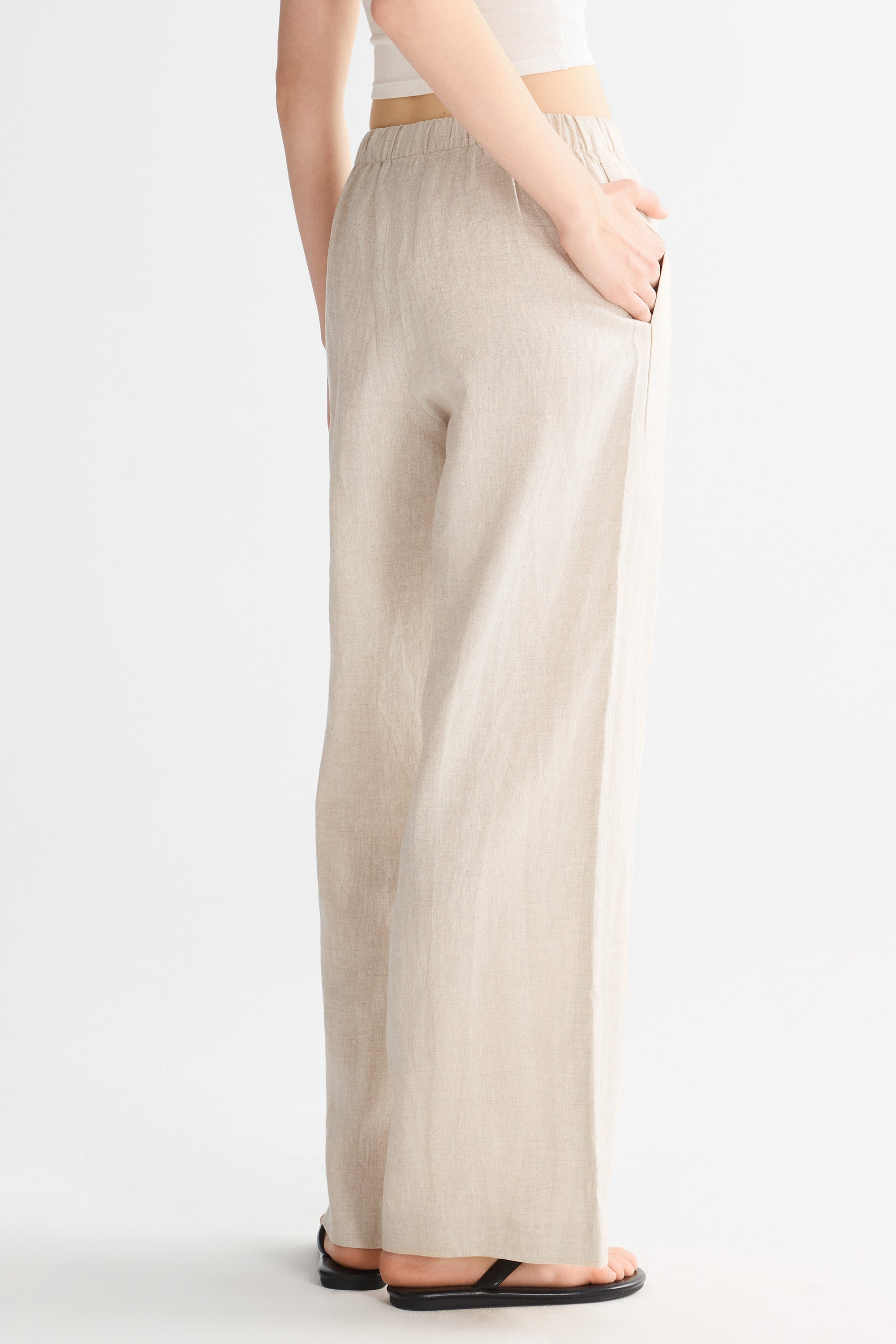 Oversized Linen Wide-Leg Drawstring Pants Orolay #color_Natural Ecru