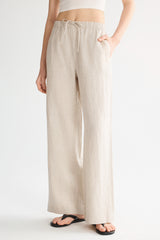 Oversized Linen Wide-Leg Drawstring Pants Orolay #color_Natural Ecru