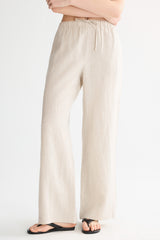 Oversized Linen Wide-Leg Drawstring Pants Orolay #color_Natural Ecru